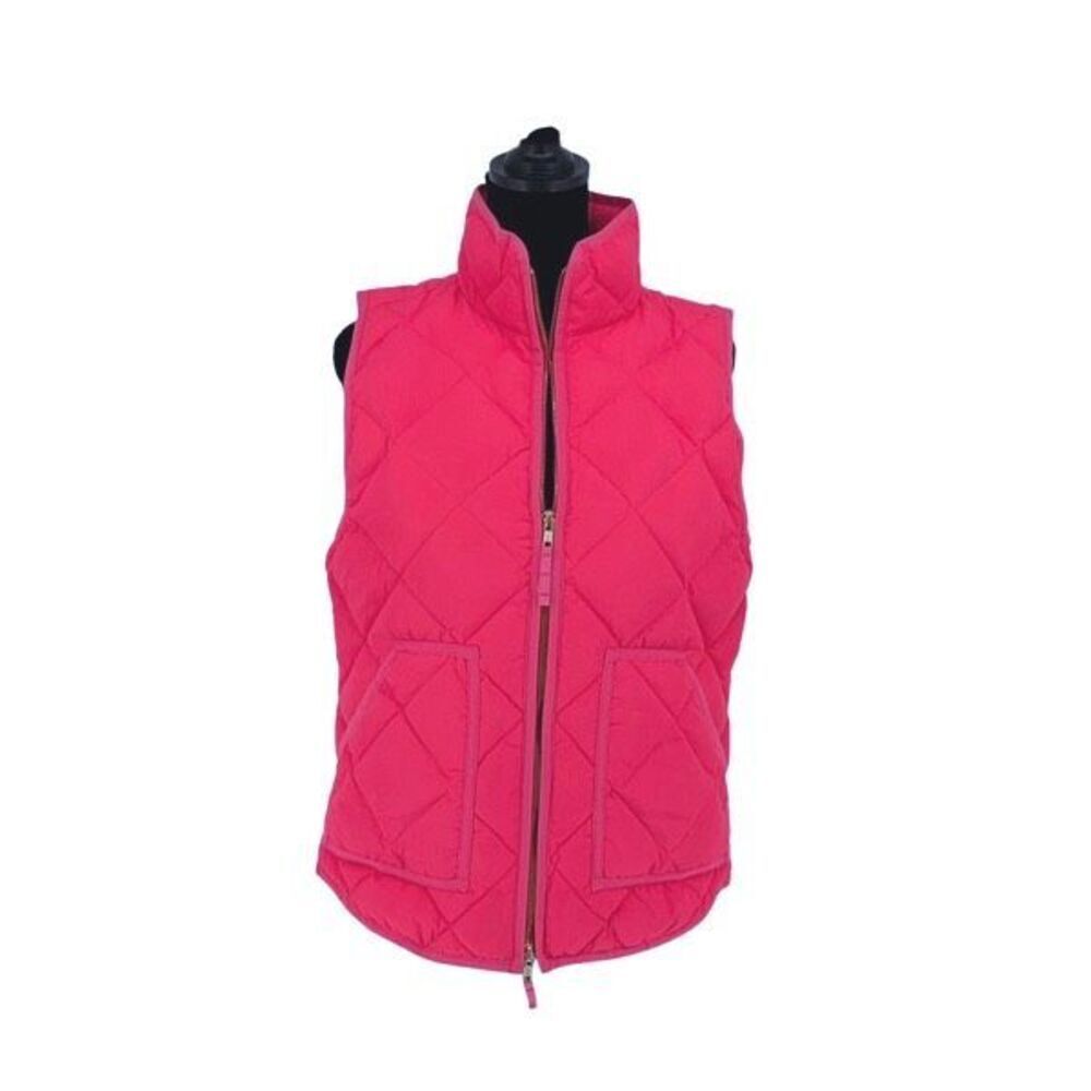 J. Crew Womens Down Filled Zip Up Sleeveless Quilted Puffer Vest Hot Pink Small